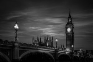 Lovely view onto Big Ben and Westminster Bridge and Houses of Parliament, London, Great Britain,