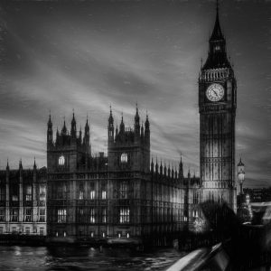 Painterly image of the Houses of Parliament, London, Great Britain, black and white, London, Great Britain,